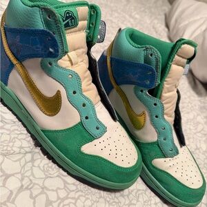 Nike High-Top Sneakers in Green, Teal & Gold Accent